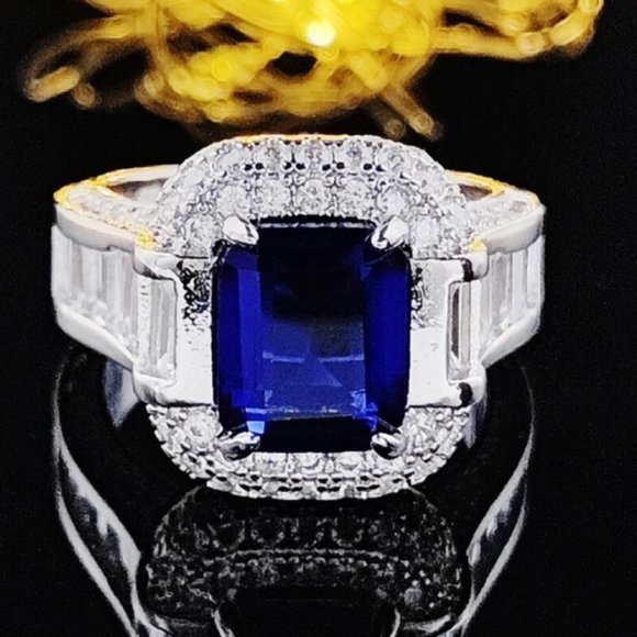 NEW LUXURY BLUE DIAMOND S925 STERLING SILVER ENGAGEMENT RING - Picture 2 of 6